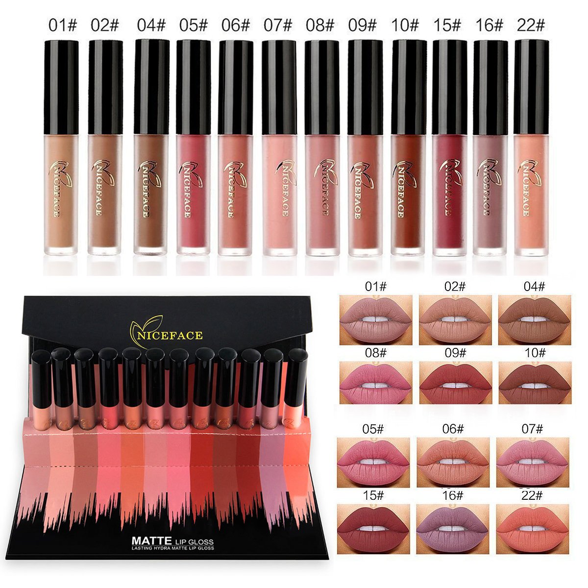 SHERUI Matte Lipstick Set ,12 Pcs Waterproof Long Lasting Lip Gloss Womens Cosmetic Makeup Liquid