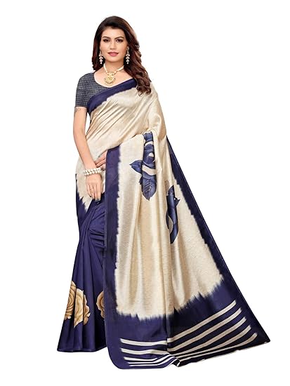 KANCHNAR Womens Poly Silk Half Half Printed Saree with Blouse Piece