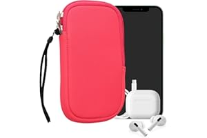 kwmobile Neoprene Phone Pouch Size L - 6.5" - Universal Cell Sleeve Mobile Bag with Zipper, Wrist Strap - Neon Pink