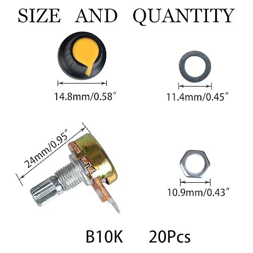 B10K Ohm Potentiometer - 10K Variable Resistor With Knurled Shaft For Audio & Electronics