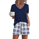 Ekouaer Women's Pajamas Sets Short Sleeve Lounge Sets Sleepwear Casual Two Piece Pjs With Pockets