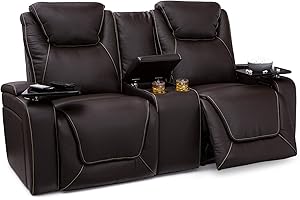 Seatcraft Colosseum Big & Tall Home Theater Seating - Living Room - Italian Leather - Power Recline, Headrests, and Lumbar - USB Charging - 400 lbs Capacity (Loveseat with Storage Console, Brown)
