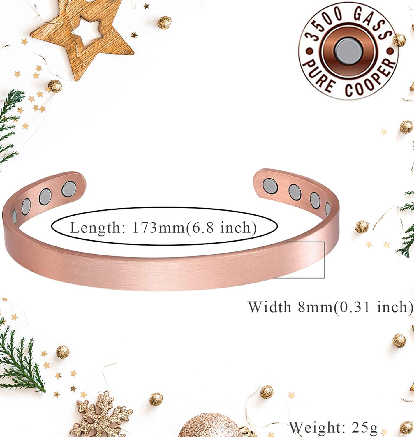 Feraco Magnetic Copper Bracelet for Women Men Arthritis Carpal Tunnel Pain Relief Sleek 99.9% Solid Copper Magnet Bracelets 2 PCS Cuff Bangle: Clothing