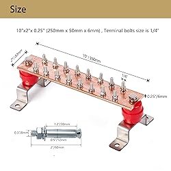 Bitiontry 10" Copper Ground Bar Kit,900A Grounding