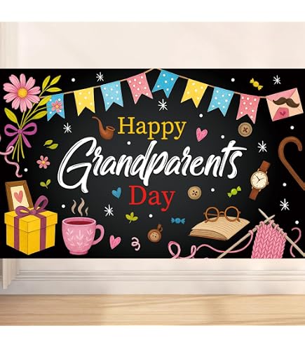 Fotohintergrund „Happy Grandparents Day“ – 1,5 X 0,9 M, Vinyl, Retro Kreidetafel-Design Mit Herzen & Blumen