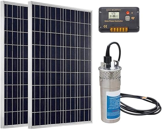 Eco Worthy Solar Well Pump Kit For Watering 24 Volt 1pc Submersible Solar Water Pump 2pcs 100w Poly Solar Panel 20a Lcd Display Charge