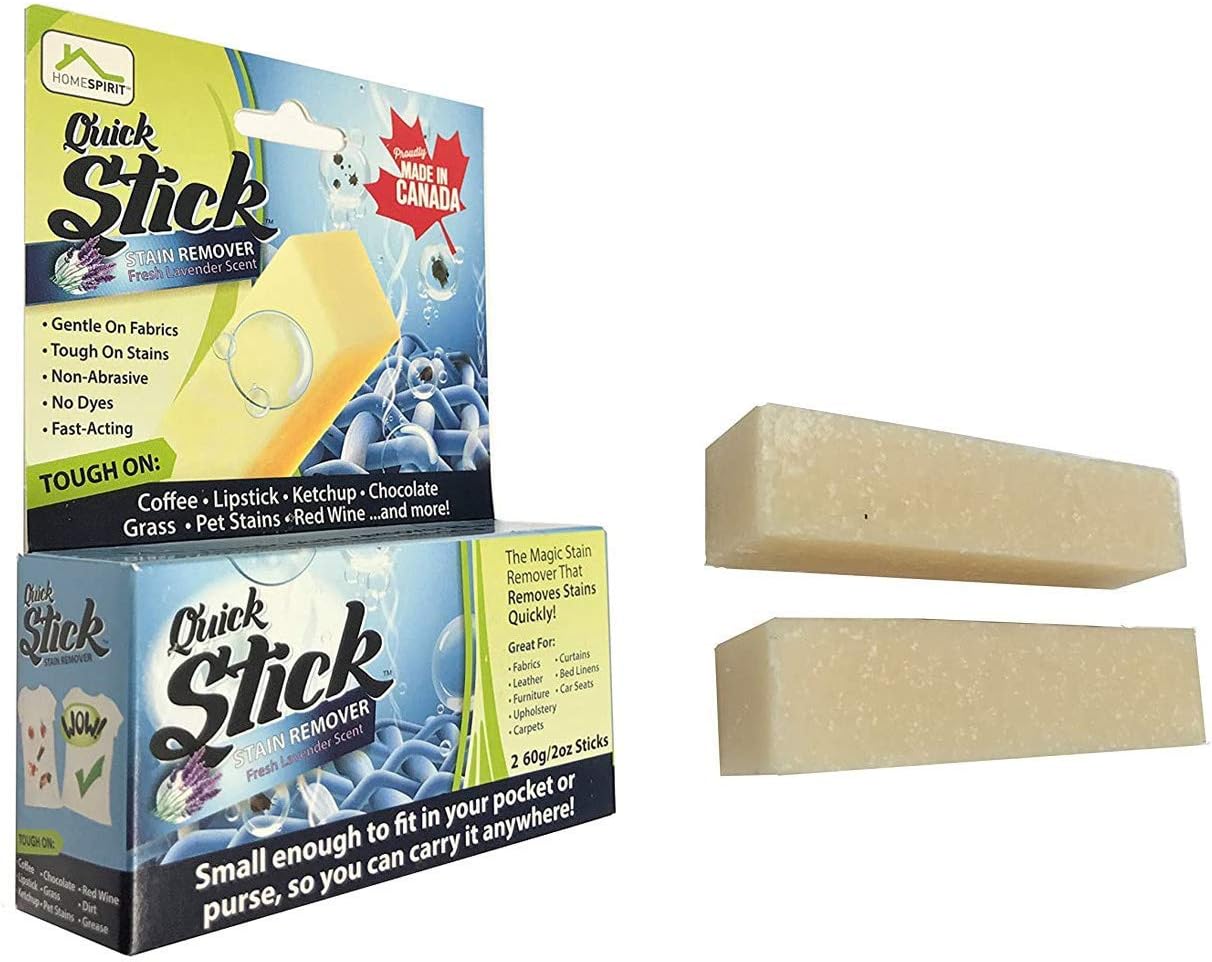 Home Spirit Presents Quick Stick Multi-Purpose Stain Remover for Clothes, Laundry, Travel, Tough on Stains, Gentle on Fabrics, Lavender Scent, 2 Pack, 60g Each Stick