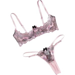 Avidlove Sexy Lingerie Set for Women Embroidered Bra and Panty Sets | Sexy structured floral embroidery bra set,adjustable sh