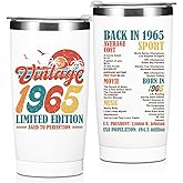 Vintage 1965, 61st Birthday Gifts for Women, 61st Birthday Decorations Tumbler, 20 oz Stainless Steel Insulated Coffee Mug, Gifts for 61 Year Old Woman Grandma, Travel Cup, White Drinking Cup for Car
