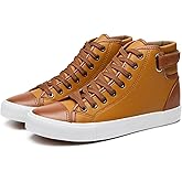 yageyan Men White high top Sneakers for Casual Black pu Leather Fashion Shoes for Men