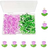 Flower Beads, 100 Sets (200pcs) Purple Tulip Flower Crystal Glass Beads, Loose Bead with Hole for DIY Jewelry Making Bracelets Necklaces Earrings Beading Projects (Purple)