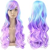 Crazy Cart 27.6" Upgrade Version Wig Gradient color Long Hair Women and Girl Cosplay Party Costume Wig (Light Green, Purple)