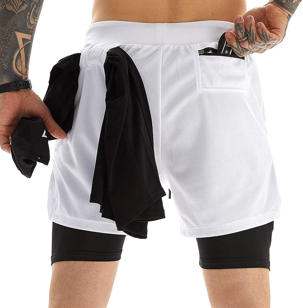 OEBLD Mens Athletic Shorts 2-in-1 Gym Workout Running 7'' Shorts with Towel Loop: Clothing