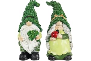 MEETYAMOR St Patricks Day Decorations, 2 PCS Handmade Gnome Resin Figurine for St Patricks Day Decor, Irish Green Clover Gnomes Figurines Standing for Home Table, St Patrick's Day Decorations