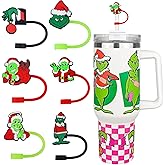 ZERCEJC 6 PCS Christmas Straw Cover Cap for Stanley Cup, Xmas Silicone Toppers Compatible With 30&40 Oz Tumbler, Reusable Tips Lids for Cup Accessories