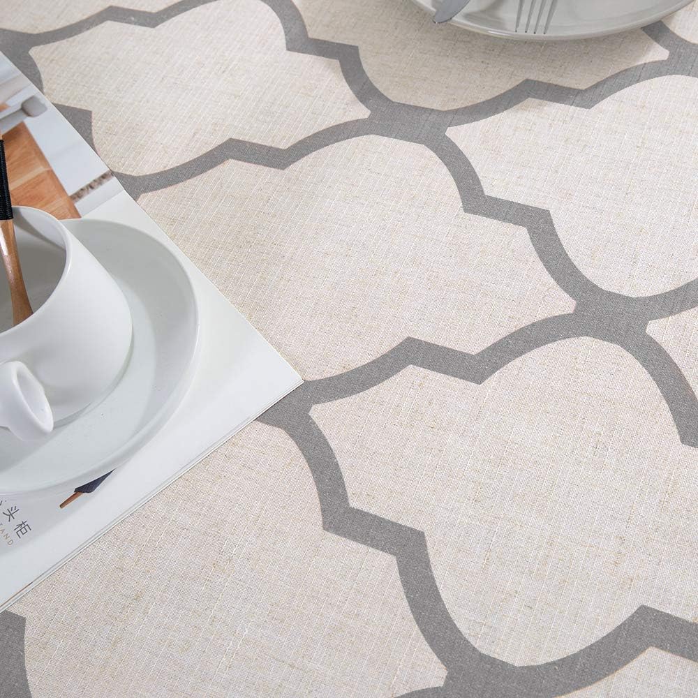 jinchan Moroccan Tile Tablecloth Linen Textured for Kitchen Geometric Trellis Printed Table Cover for Wedding Party Banquet Decoration 1 Panel 72" L Soft Grey: Home & Kitchen