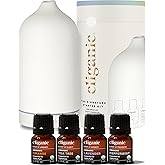 Cliganic Signature Essential Oils Diffuser Set – Aromatherapy Humidifier with LED for Home, Office & Bedroom Includes Peppermint, Lavender, Tea Tree & Orange Essential Oils Christmas Gift Kit