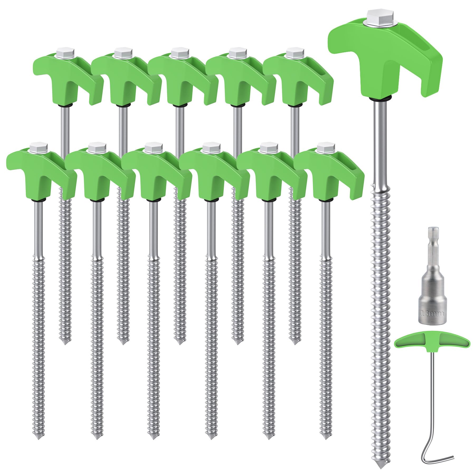 Forever Speed 12pcs Steel Tent Pegs with Tip & Nail Tips, 9.8 inch Ground Pegs Camping Pegs with Thread,Heavy Duty Tent Pegs for Hard Lands, Forests, Lawns – Green