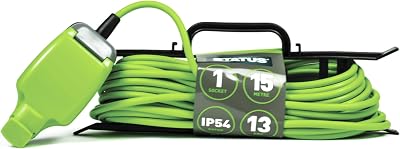 STATUS 15m Green Weatherproof Extension Lead IP54 13A Single Socket