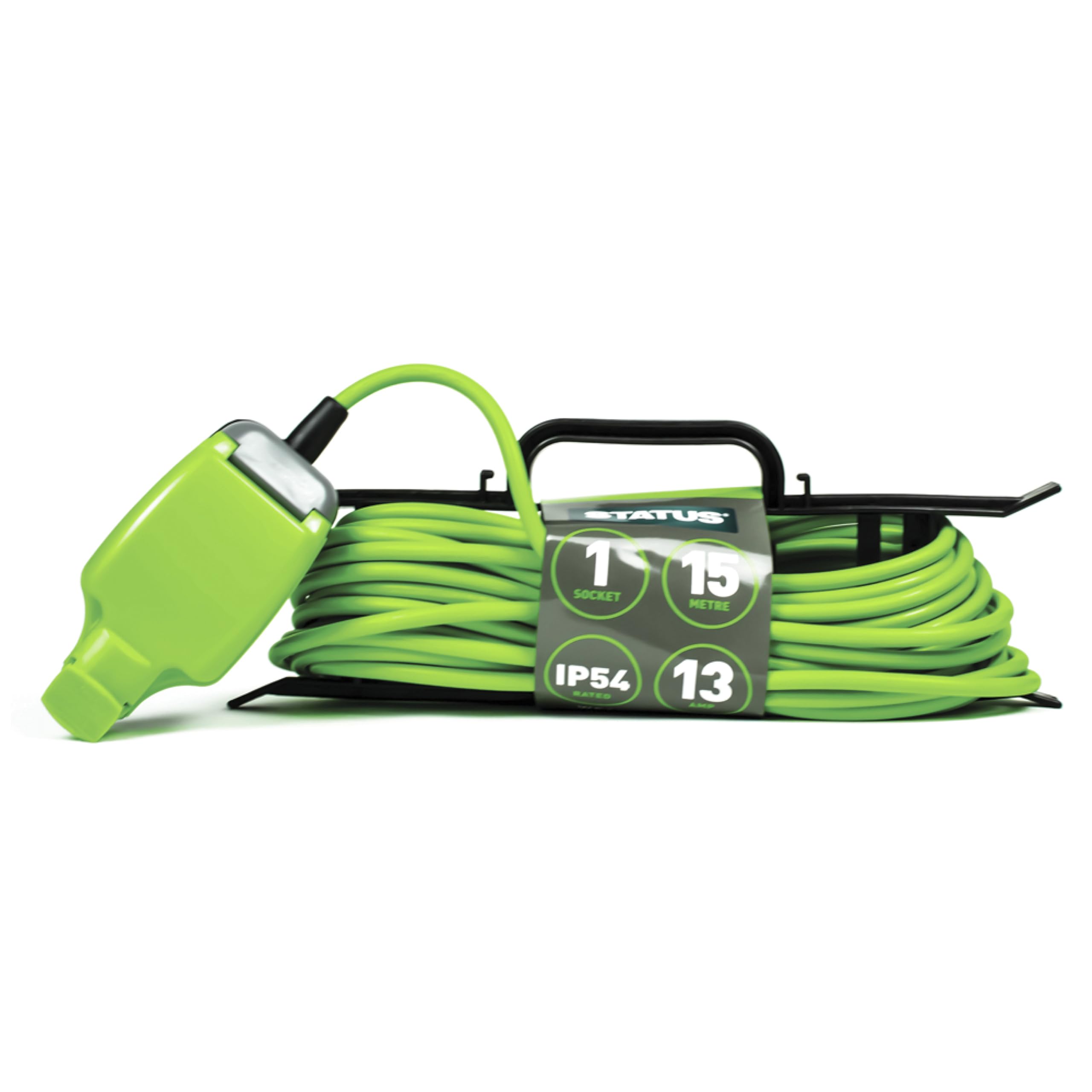 STATUS 15m Extension Lead, Single Socket, Green, Waterproof Outdoor Cable, IP54 Rated,13 Amp Plug, Weatherproof, Heavy Duty Socket, Ideal for Garden Power Tools, DIY Use (1W15M13AIP54HFS6) — image 1