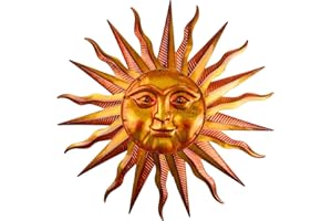 VESTCDF Metal Art Wall Decor Outdoor with 3D Sun Face 28 Inch, Inside Outside Retro Metal Sun Wall Art Decoration Hanging on House Patio, Living Room, Bedroom, Fence,Yard