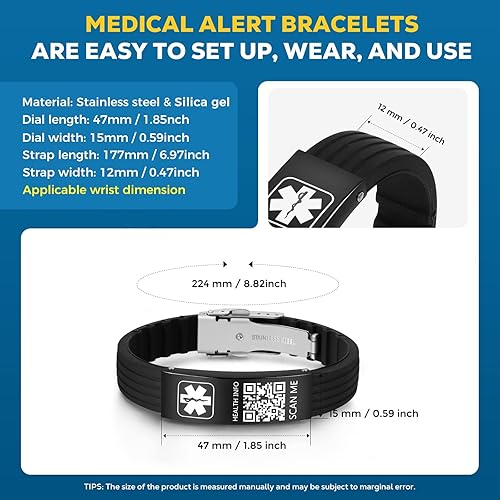 Theluckytag Medical Bracelets for Men Women with QR Code Medical