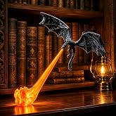 Tilvision Dragon Bookshelf Nook Light, 3D Printed Fire-Breathing Black Dragon with Red Flame, Flying Fantasy Shelf Decor for 
