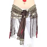 ZLTdream Women's Belly Dance Tribal Hip Scarf with Fringe Coins Flannel