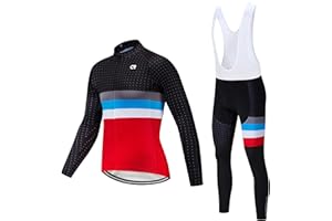 Coconut Ropamo CR Men's Cycling Clothing Set Long Sleeve Cycling Jersey Zipper Pocket Bike Outfit Cycling Bib Pants 3D Padded