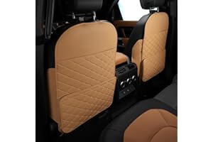 TAIKOO Kick Mats Back Seat Protector + Large Capacity Pocket Storage Organizer,Preventing the Impact of Children Stepping on the Seat Backrest (Brown)