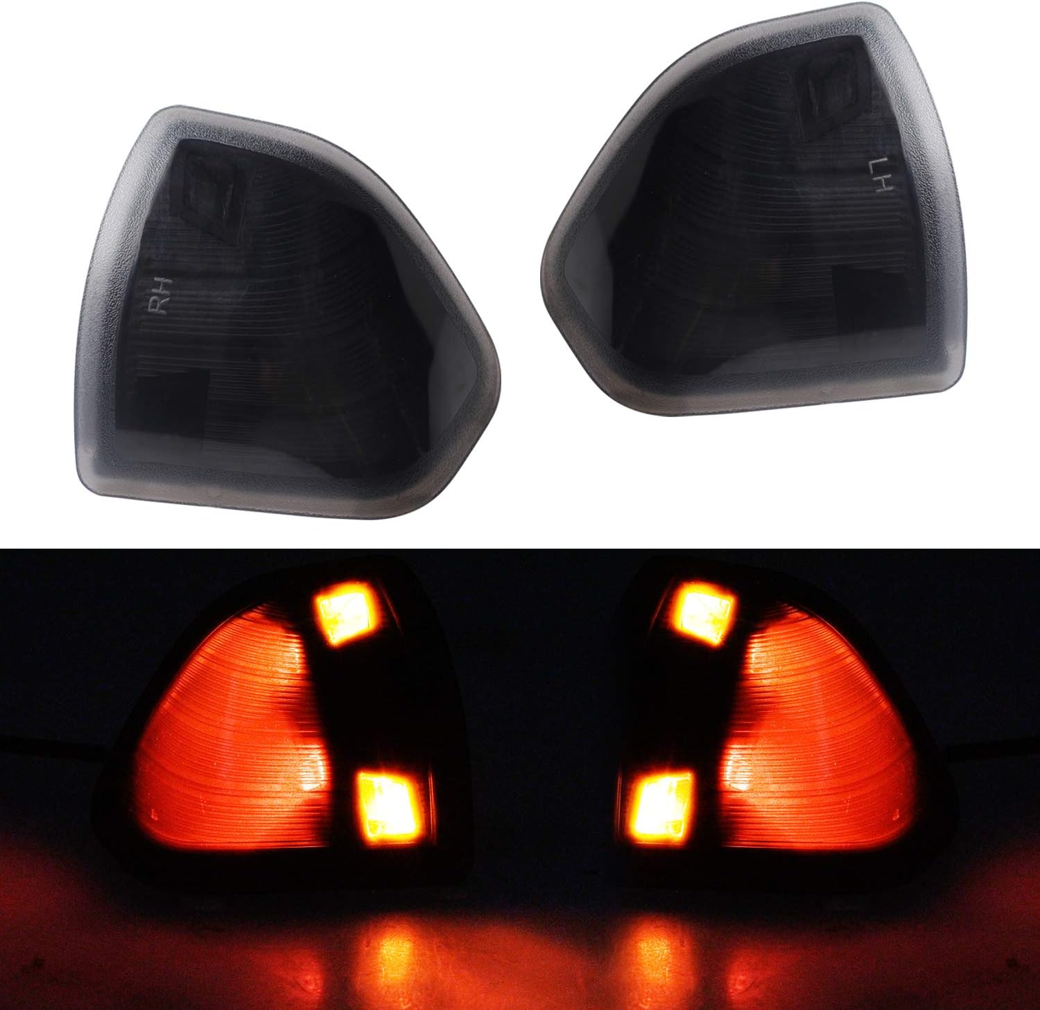 HERCOO LED Turn Signal Side Mirror Lights Amber Tow Light Lamps Left Right Smoked Cover Lens for 68302828AA 68302829AA Compatible with 2010-2018 Dodge Ram 1500 2500 3500 4500 5500, Pack of 2