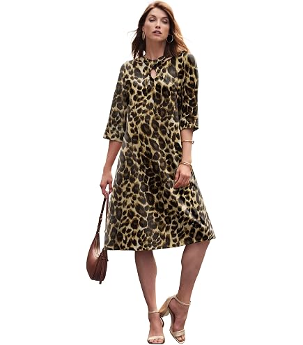 Jessica London Women's Plus Size ¾ Sleeve A-Line Shirt Dress
