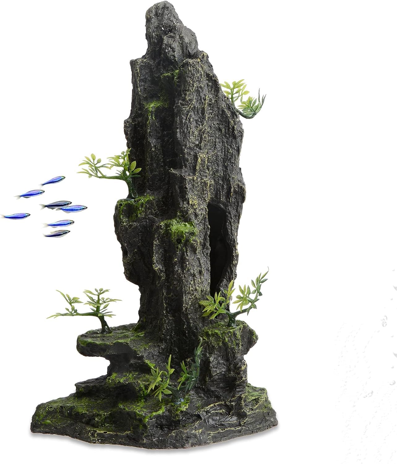 Photo 1 of MC MEICHUANG Aquarium Decor Mountain View Rock Cave Fish Tank Stone Ornament Landscape Decoration with Small Plants for Small Fish Shrimp Play,14.4" High