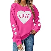 FRYAID Valentine's Day Sweatshirt Women Love Heart Stars Cute Grahic Shirts Casual Long Sleeve Holiday Pullover Tops