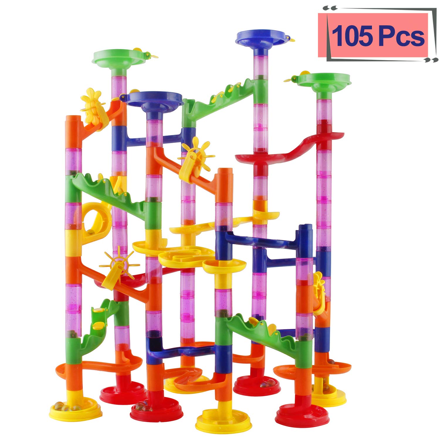 Amazon Marble Run Race Coaster Set, Elongdi Marble Run Railway Toys [ 105 Pieces