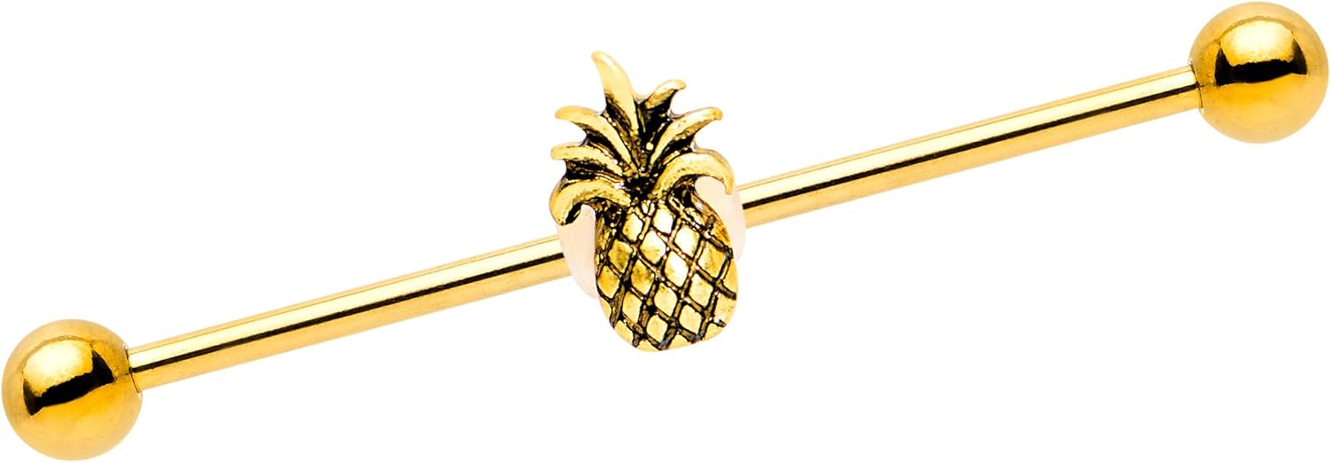 Body Candy PVD Steel Orange Juicy Pineapple Industrial Barbell Piercing 14 Gauge 38mm