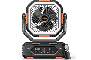 OGERY 2025 Upgraded Camping Fan, Portable Rechargeable Fan with 20000mAh Battery Powered, Stronger Wind, Stepless Speed Regulation, Fast Charging for Tent, Travel, Car, Outdoor Camping Essentials