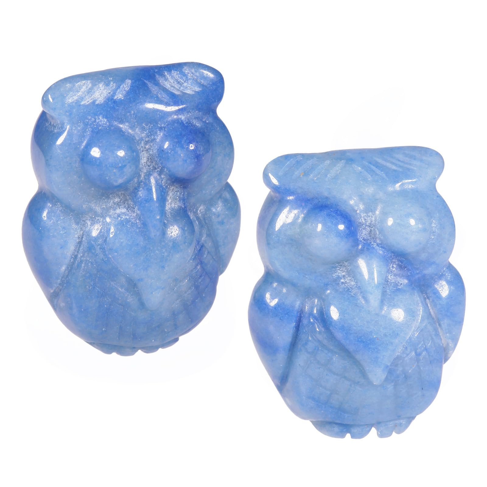 Nupuyai 2pcs Owl Bird Blue Aventurine Mini Crystal Stone Statue Carved Animal Figure, Stones Pocket Figurine Ornament Home Office Decor