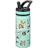 Fanhaw 18 Oz Kids Insulated Water Bottle with Straw - Stainless Steel Double Wall Vacuum Cup, Leakproof, BPA Free, Suitable for Boys and Girls(Green - Dogs)