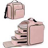 BAFAMYE Large Travel Makeup Bag - Cosmetic Organizer with 4 Removable Inner Pockets, Multi-functional Toiletry Bag for Accessories & Brushes, Women's Beauty Case, Pink