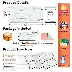 StyloVue 20 Sheets Peel and Stick Backsplash for