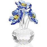 OwnMy Blue Crystal Forget Me Not Flowers Figurines Collectibles Sparkle Crystal Forget-Me-Not Flowers Decor, Small Glass Flowers Paperweight Ornament for Home Office Tabletop