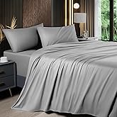 Shilucheng 4 Piece Queen Sheet Sets, Cooling Sheets, Blend Rayon Derived from Bamboo, Deep Pocket Up to 16", Breathable & Soft Bed Sheets, Hotel Silky Bedding Set, Grey