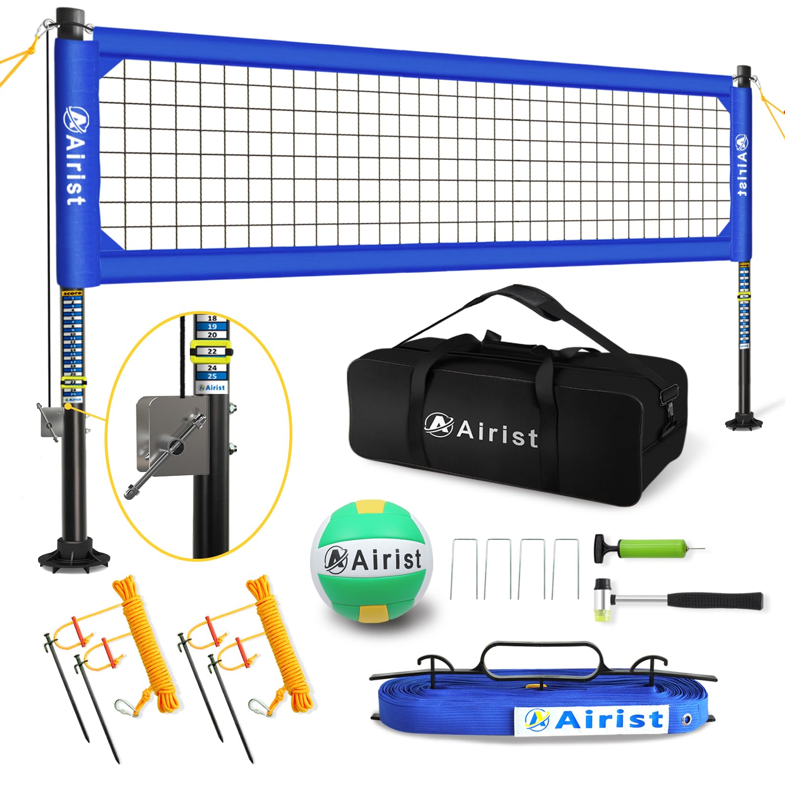 Photo 1 of Airist Heavy Duty Volleyball Net Outdoor with Steel Anti-Sag System, Adjustable Aluminum Poles, Professional Volleyball Nets Set for Backyard and Beach, Volleyball and Carrying Bag (Blue)