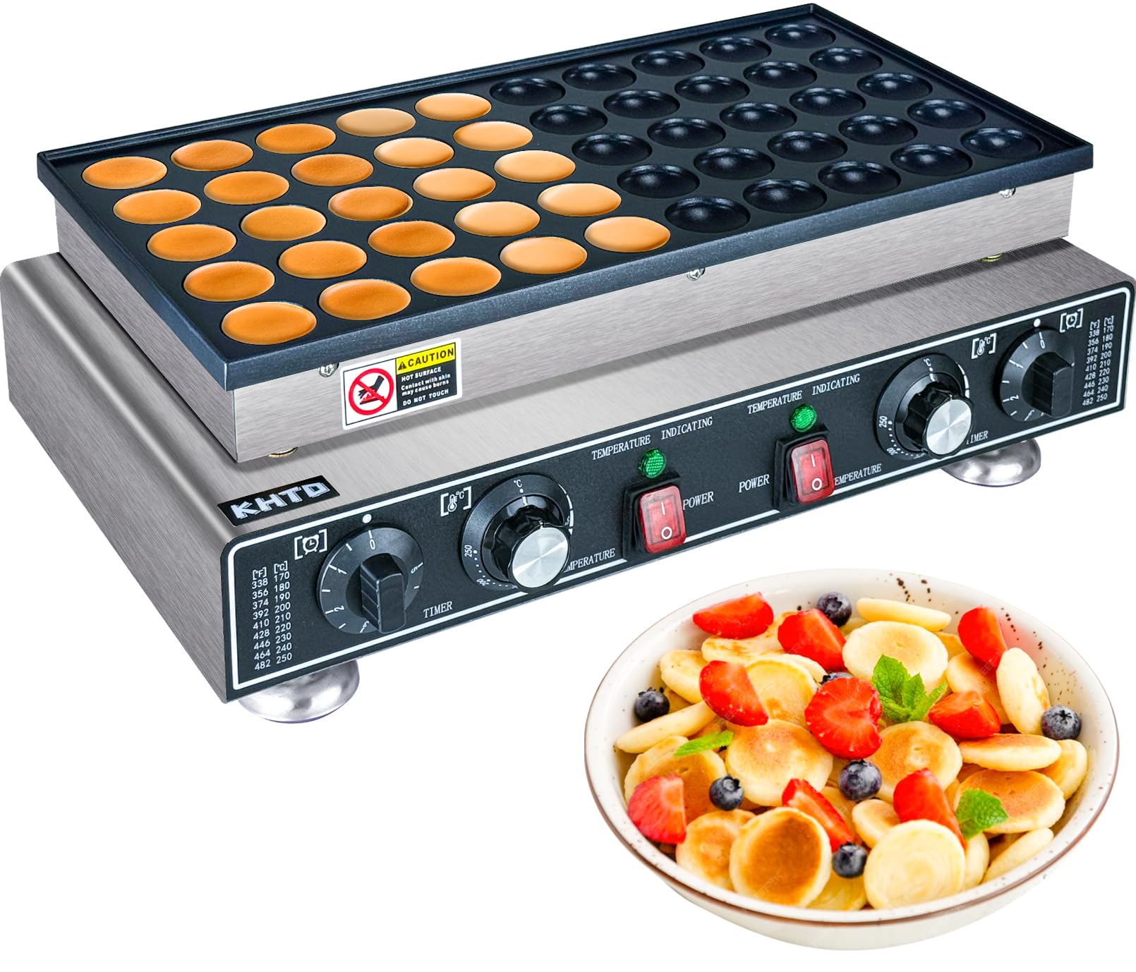 Photo 1 of ***********ONLY 1 SIDE OF IT WORKS***************
KHTD Mini Pancake Maker Machine, 50PCS Electric Nonstick Dutch Pancake Maker 110V 1600W, Commercial Muffin Maker with 2 Thermostats & 2 Timers Separate Control for Home Restaurant (12"D×21"W×7"H)