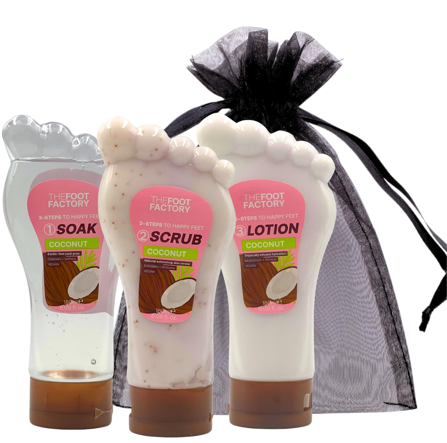 Foot Soak, Scrub & Lotion Set – Foot Care Gift Set for Dry, Tired Feet | Exfoliating Foot Spa Kit for Feet Soak, Scrub & Pedicure Treatment | Home Spa Pamper Set for Women & Men – Coconut