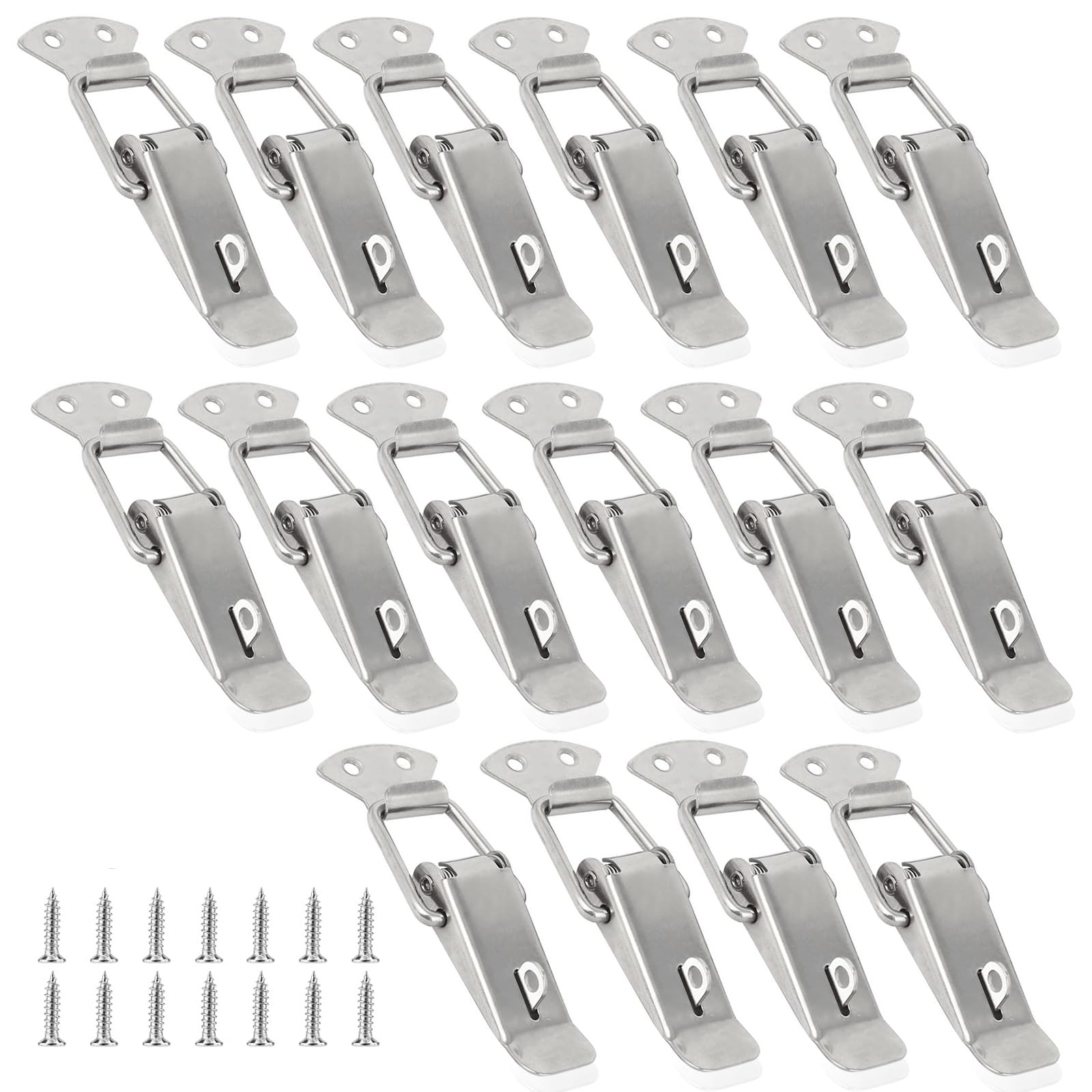 Spring Loaded Toggle Latch, 16PCS Latch with Lock Hole 56 mm Catch Lock Stainless Steel Tension Spring Clamps with 64 Screws Small Spring Clips for Door Case Drawer