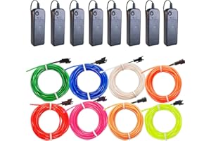 KALAKILA El Wire 8 Pack, 9FT/2.75M Neon Light with Battery Pack (Red, Blue, Pink, Green, White, Yellow, Orange,Fluorescent Green) for Halloween Decorations DIY Costume