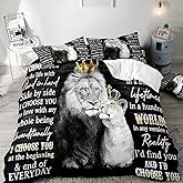 VIVIHOME 3PCS Lion King & Queen Bedding Set, African Safari Animal Black Bedding, Comforter Cover, Wedding Valentines Bedroom Decor for Couples, Romantic Lion Couple Gifts, I Choose You, 2 Pillowcases