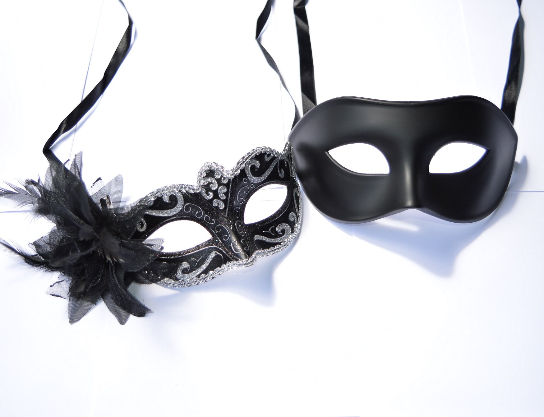 FHS Silver & Men Black - His & Hers Venetian Masquerade Masks for Couples